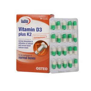 کپسول ویتامین D3 1000 پلاس K2 یوروویتال 60 عددی