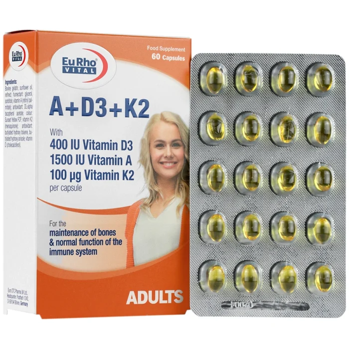 کپسول ویتامین A + D3 + K2 یوروویتال ۶۰ عدد